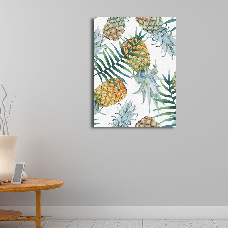 Yellow Pineapples Print Wall Decor Textured Tropical Dining Room Canvas Wall Art