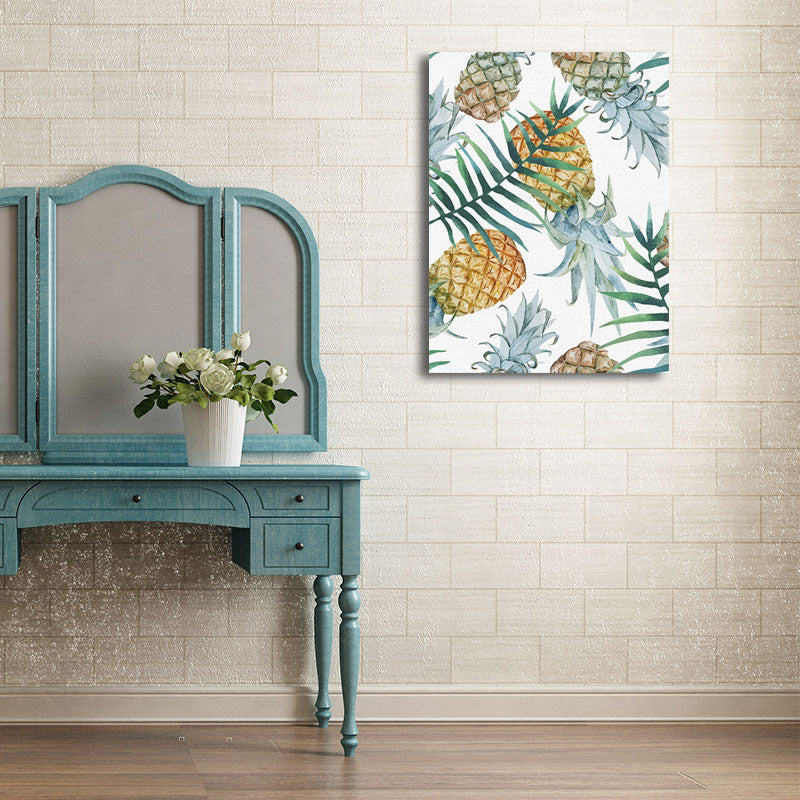 Yellow Pineapples Print Wall Decor Textured Tropical Dining Room Canvas Wall Art