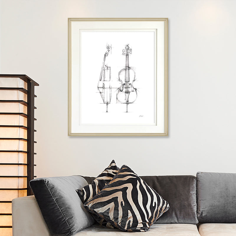 Minimalism Style Canvas White Pencil Musical Instruments Wall Art, Multiple Sizes