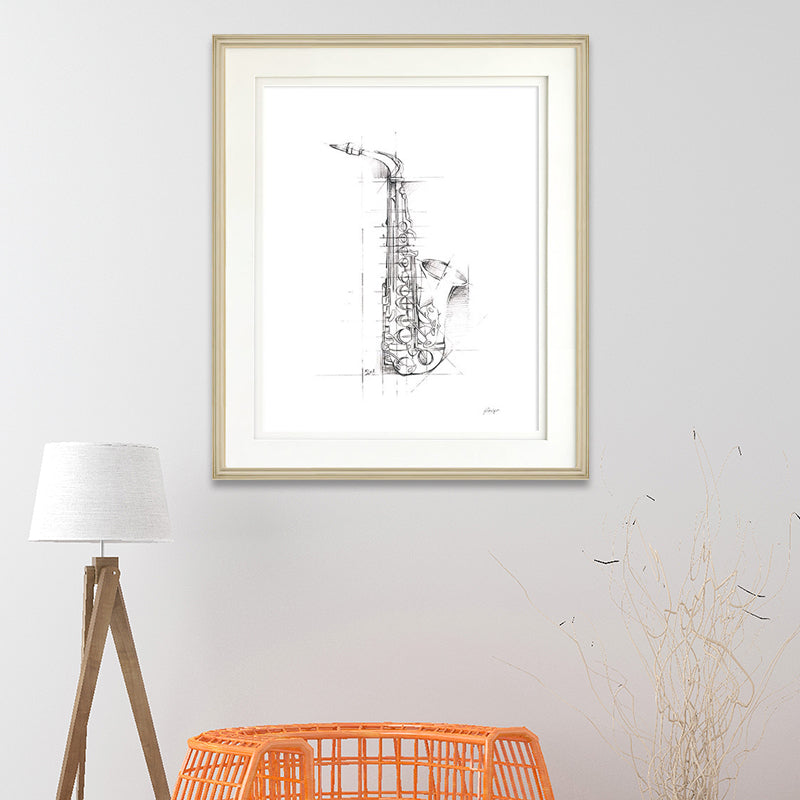 Minimalism Style Canvas White Pencil Musical Instruments Wall Art, Multiple Sizes