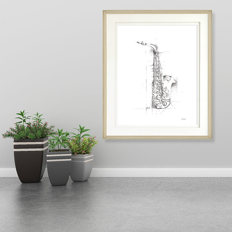 Minimalism Style Canvas White Pencil Musical Instruments Wall Art, Multiple Sizes