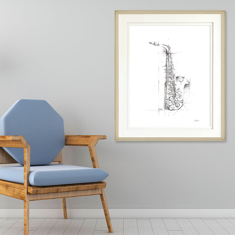 Minimalism Style Canvas White Pencil Musical Instruments Wall Art, Multiple Sizes