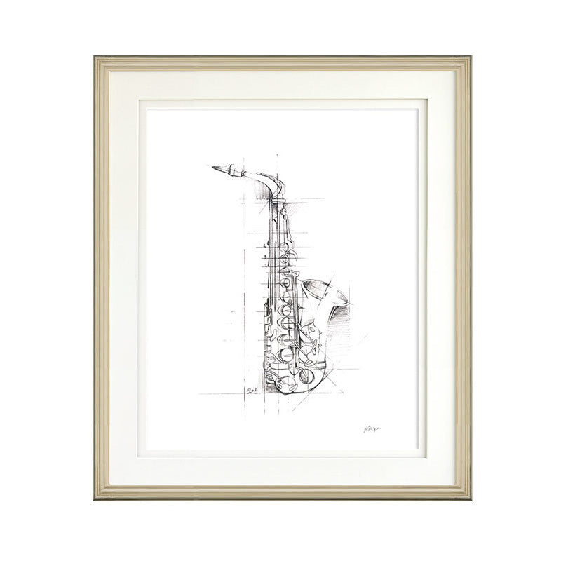 Minimalism Style Canvas White Pencil Musical Instruments Wall Art, Multiple Sizes