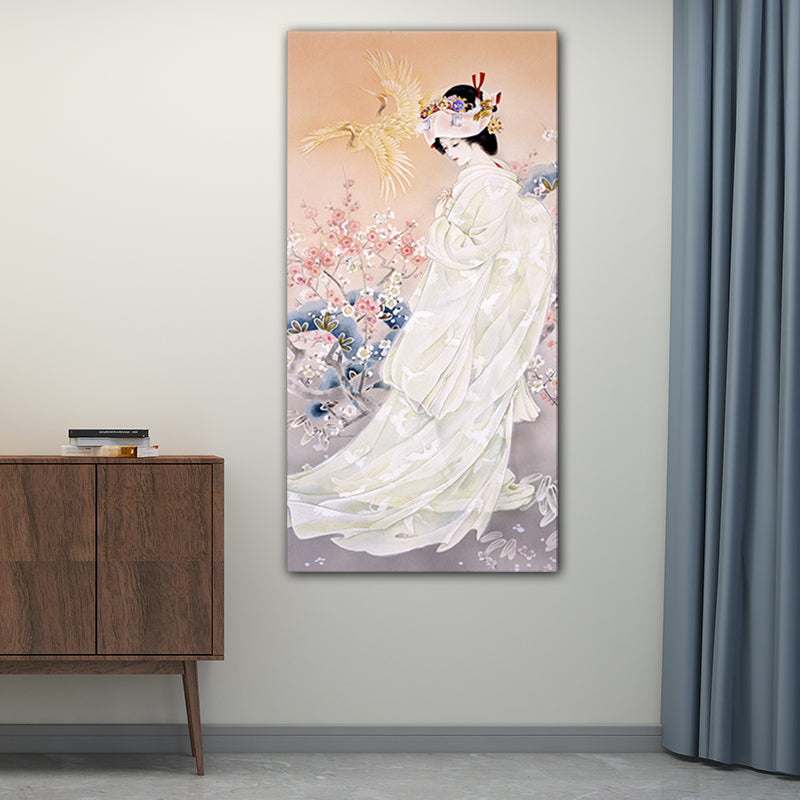 Kimono-Mädchen-Gemälde-Kunstdruck, mehrfarbiger japanischer Stil, Wanddekoration für Wohnzimmer