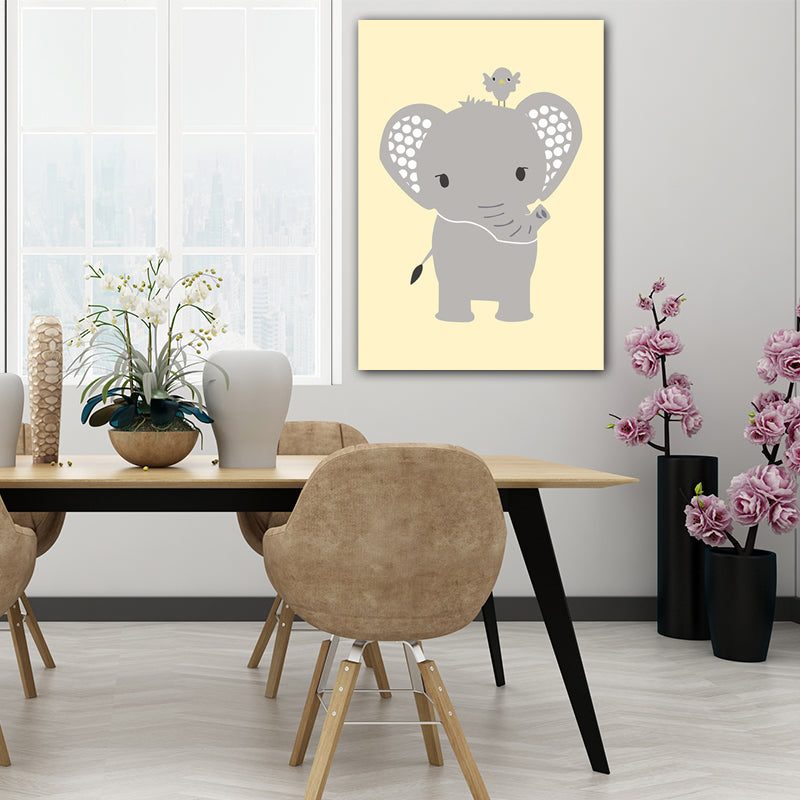 Cartoon Animal Wall Art Light Color Wrapped Canvas for Children Room, Multiple Size Options