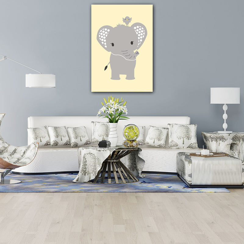 Cartoon Animal Wall Art Light Color Wrapped Canvas for Children Room, Multiple Size Options