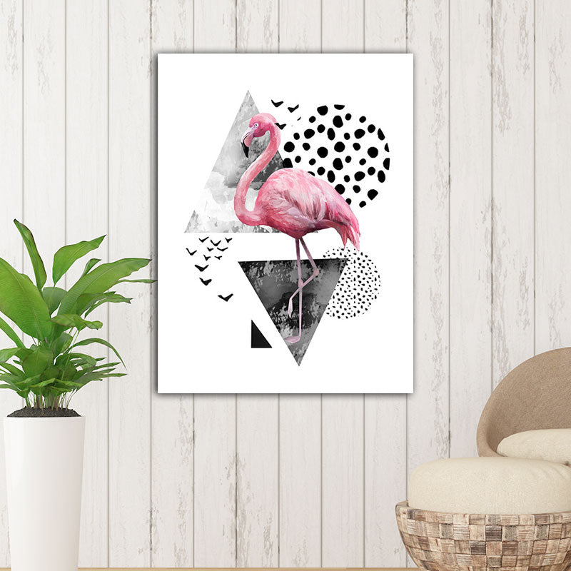 Tropics for 80s Wrapped Canvas Flamingo and Geometry Pink Wall Art Prints, Multiple Sizes