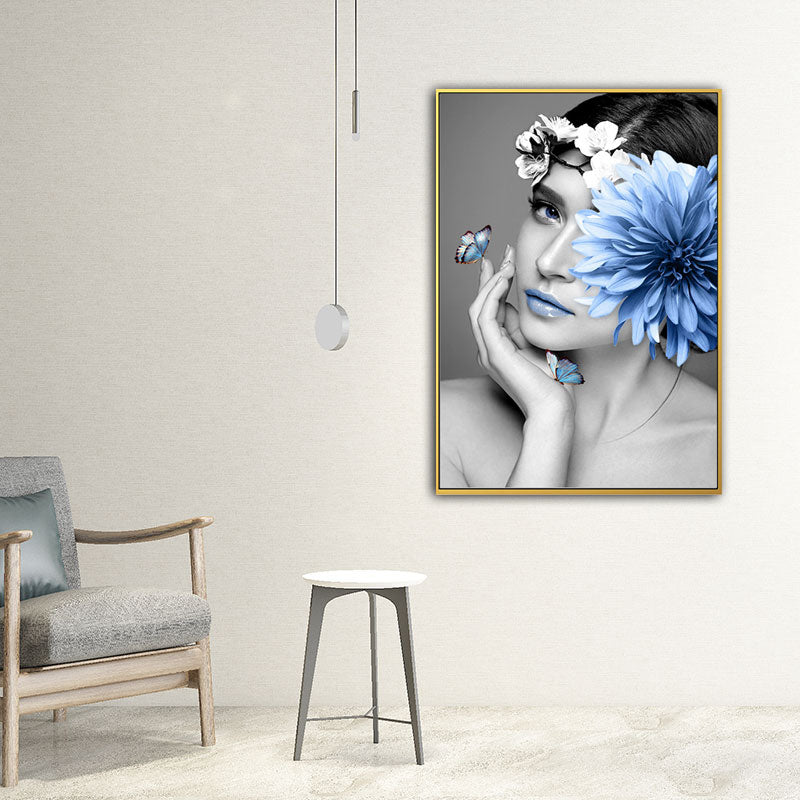 Toile enveloppée de femme et de fleurs, couleur Pastel, décoration murale moderniste pour chambre de filles