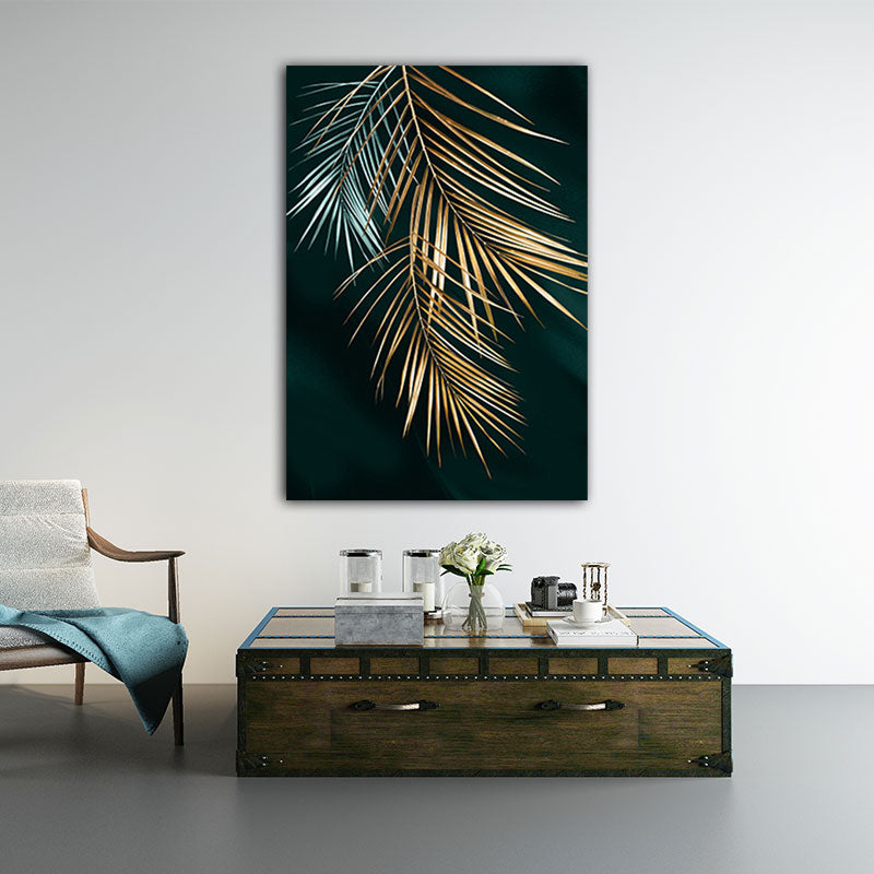 Gold Leaves Canvas Botanical Modern Style Textured Wall Art Decor for Guest Room