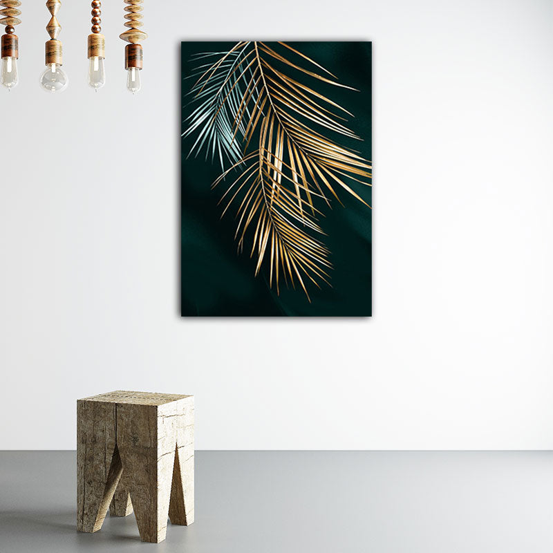 Gold Leaves Canvas Botanical Modern Style Textured Wall Art Decor for Guest Room