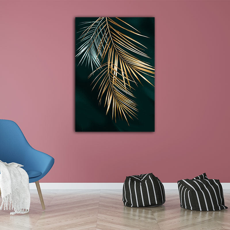 Gold Leaves Canvas Botanical Modern Style Textured Wall Art Decor for Guest Room