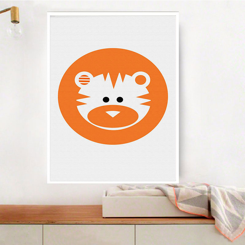 Cartoon Bear Wall Art Decor Orange Decorative Canvas Prints for Playroom, Multiple Size Available