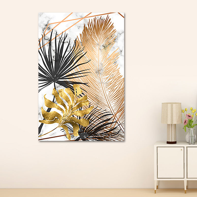 Gold Botanical Leaves Painting Textured Wall Art Decor for Bedroom, Multiple Sizes
