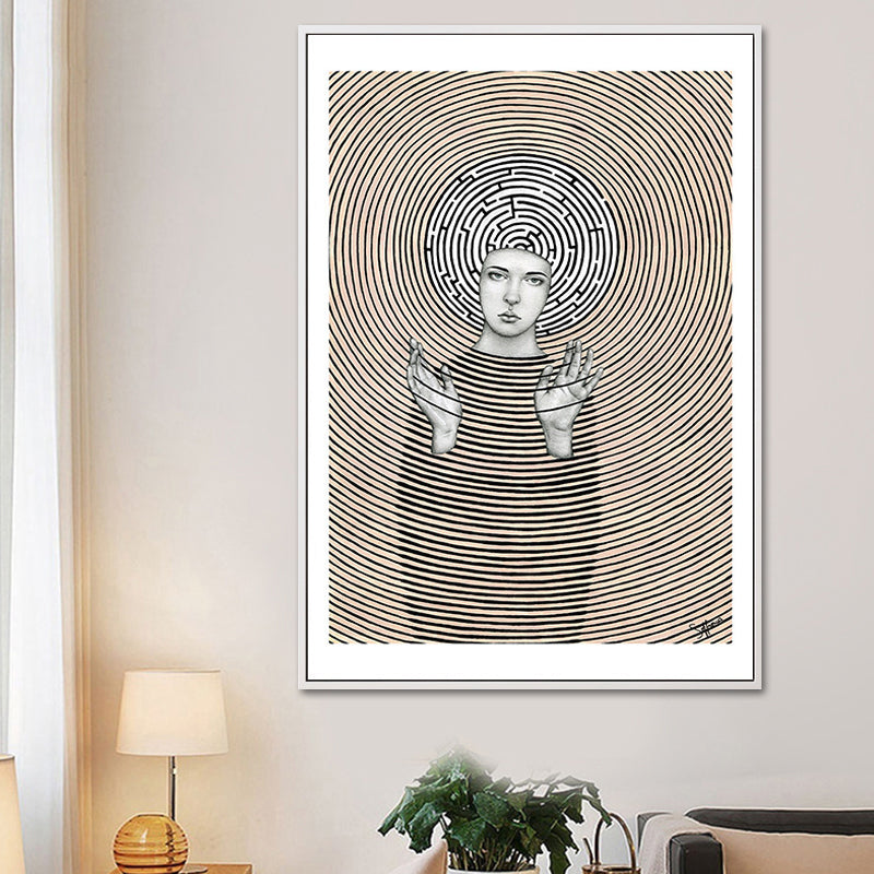 Contemporary Figure Canvas Wall Art Light-Color Textured Wall Decor for Sitting Room