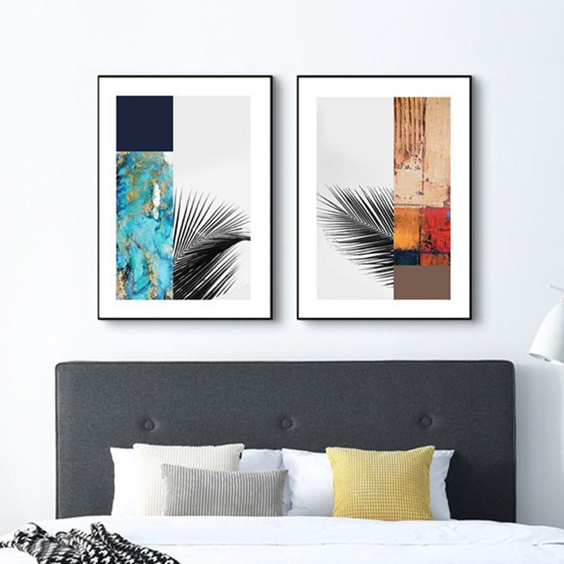 Multicolored Abstract Canvas Leaf Print Tropical Textured Wall Art for Home