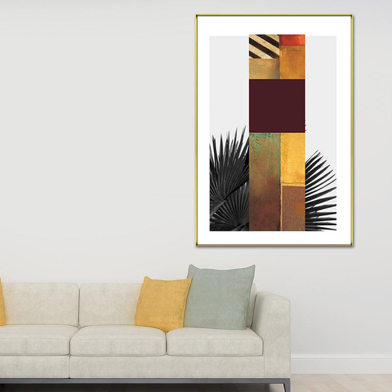 Multicolored Abstract Canvas Leaf Print Tropical Textured Wall Art for Home