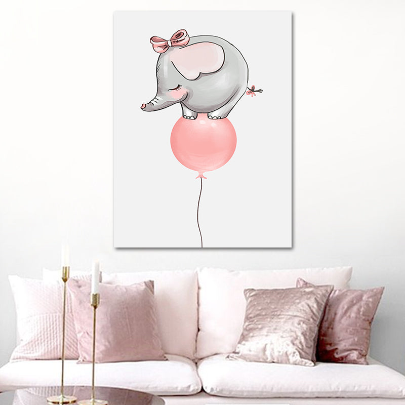 Pink Elephant on Balloon Canvas Print Decorative Modern for Kids Room Wall Art Decor