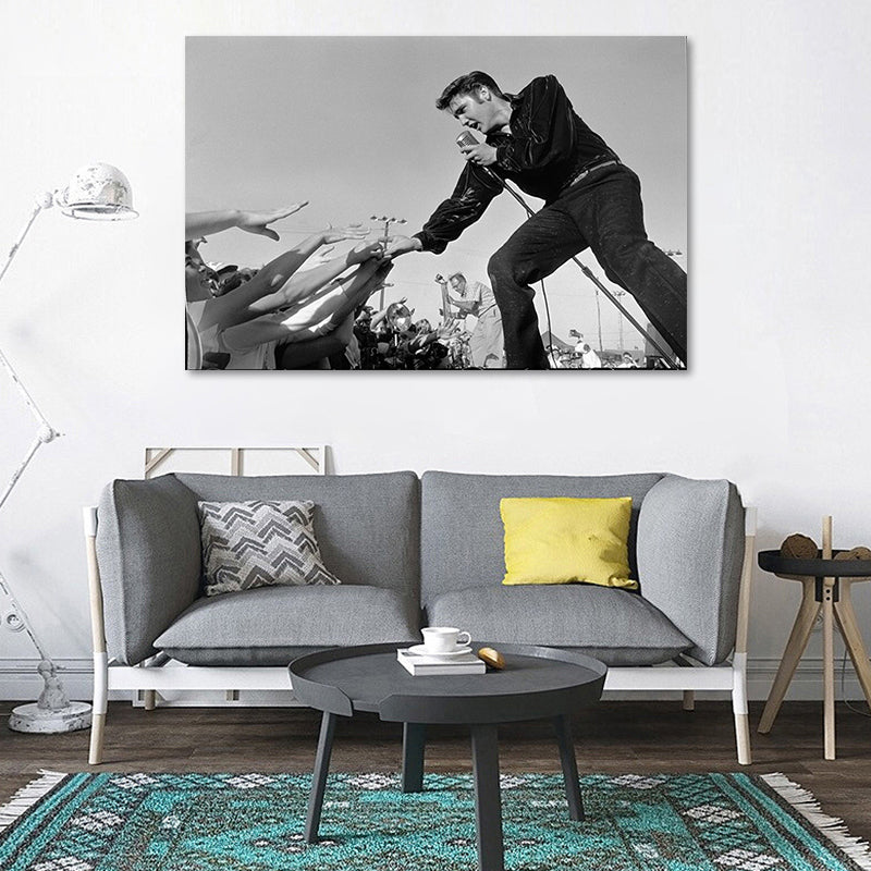 Photographic Elvis Presley Wall Art in Black and White Nostalgic Canvas Print for Home