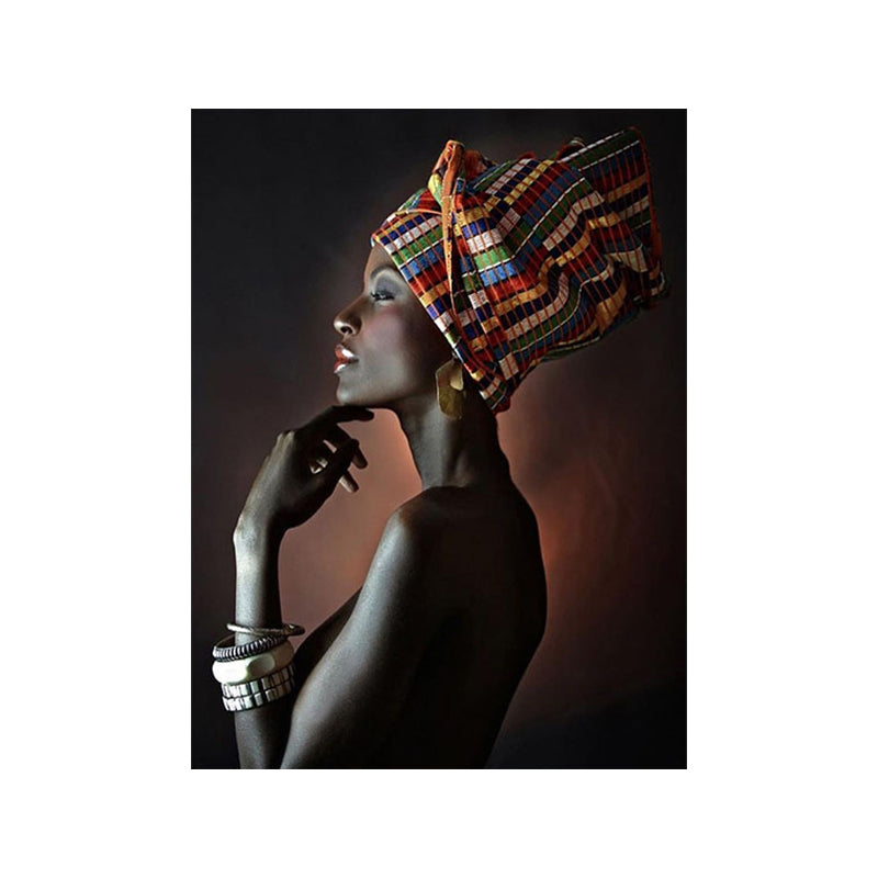 Black Tribal Woman Canvas Print Textured Surface Wall Art for House Interior