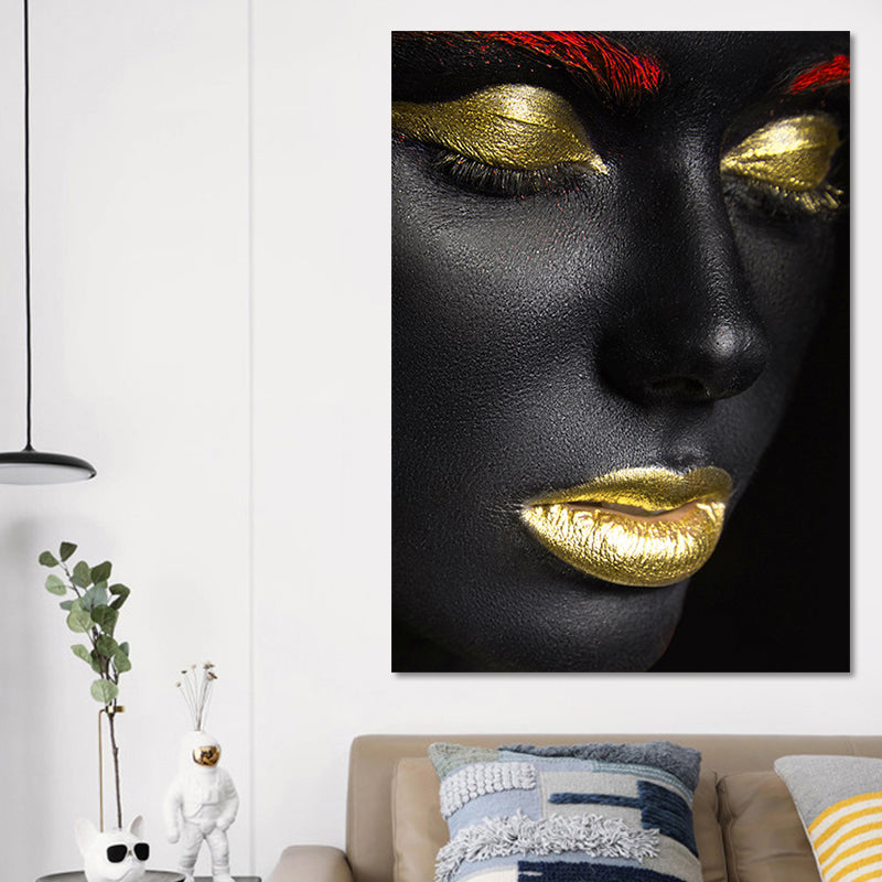 Beautiful African Female Model Canvas Living Room Fashion Wall Art in Black, Texture