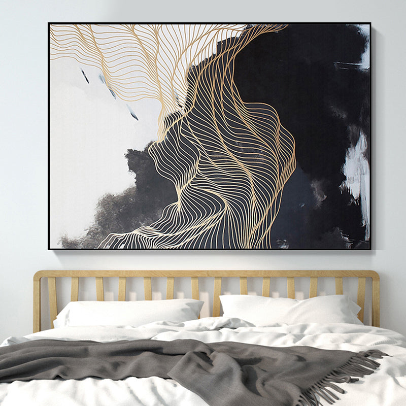 Nordic Abstract Mountain Wall Art Black Textured Surface Canvas Print for Bedroom