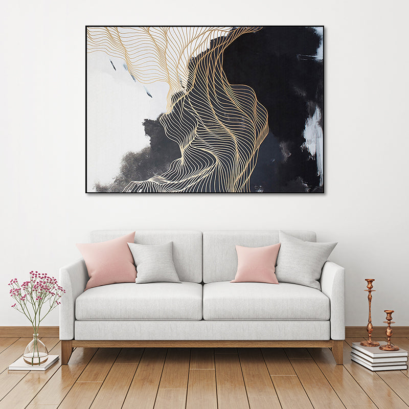 Nordic Abstract Mountain Wall Art Black Textured Surface Canvas Print for Bedroom