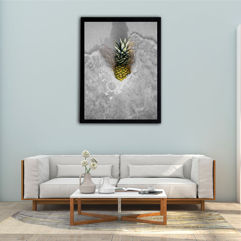 Photographic Pineapple and Water Canvas Wall Art for Living Room, Grey and Yellow