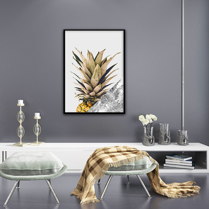 Yellow Pineapple Photographic Art Print Fruit Nordic Textured Canvas for Dining Room