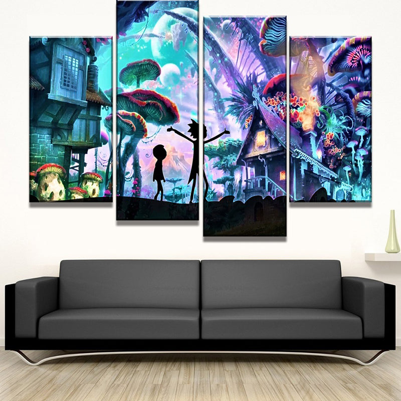 Multi-Piece Forest and House Art Canvas Contemporary Style Wall Print for Dining Room