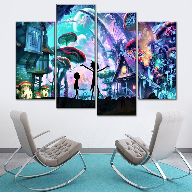 Multi-Piece Forest and House Art Canvas Contemporary Style Wall Print for Dining Room