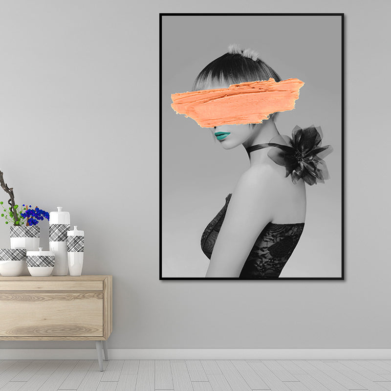 Glam Model Figure Canvas Print Dark Color Textured Wall Art Decor for Girls Room