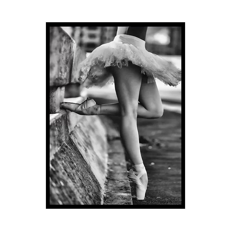 Retro Photo Ballerina Practising Canvas Art Grey Girls Bedroom Wall Decor, Textured