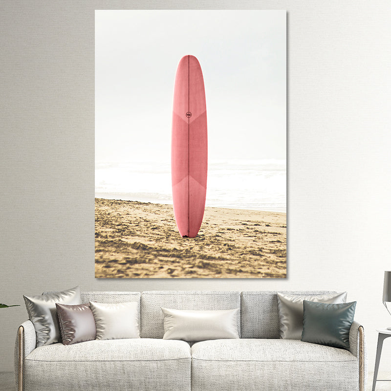 Pink Sea Surfboard Canvas Print Textured Surface Tropical House Interior Wall Art Decor