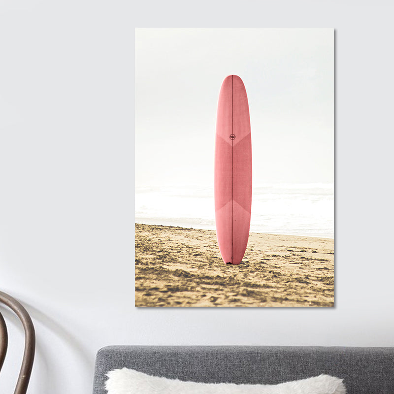Pink Sea Surfboard Canvas Print Textured Surface Tropical House Interior Wall Art Decor