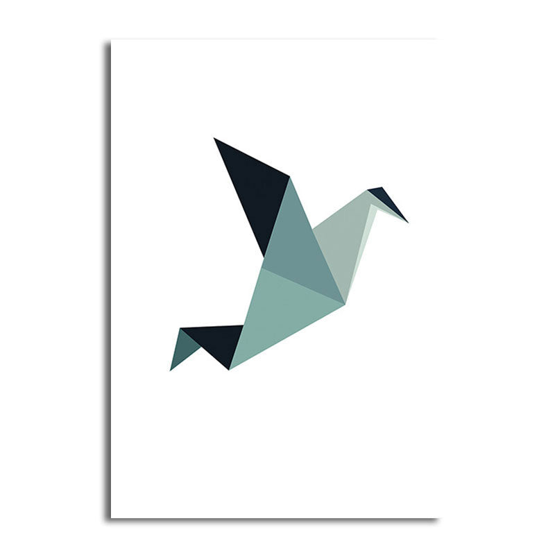 Blue Paper Bird Wall Art Animal Minimalism Decorative Wrapped Canvas for Great Room