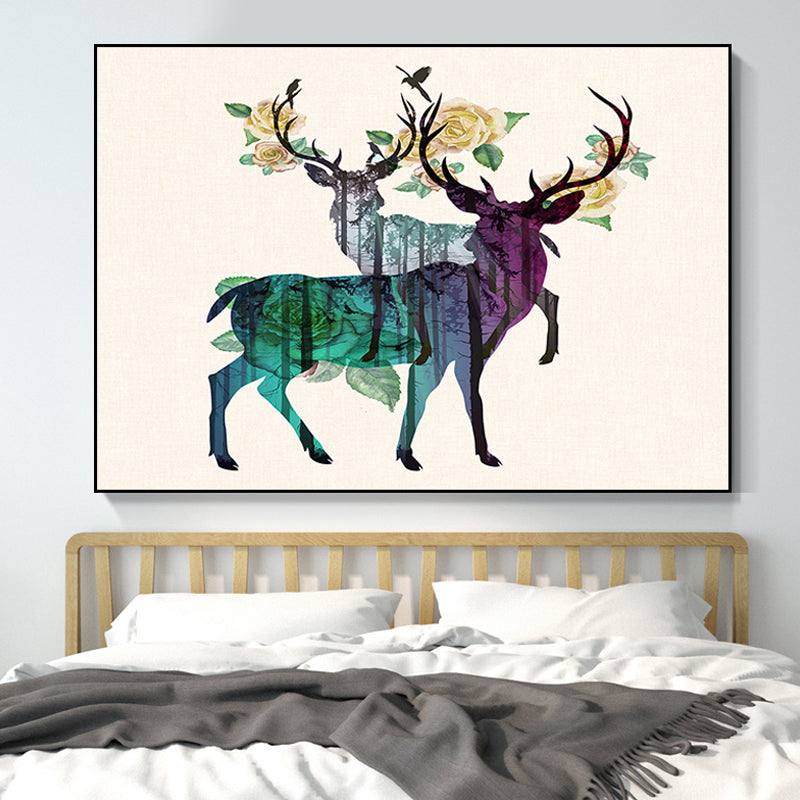 Purple Deers Canvas Print Animal Country Textured Surface Wall Art Above Bed