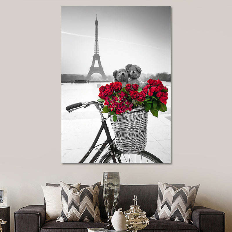 Photographic Print Eiffel Tower Canvas Art Modern Novelty Landmark Wall Decor in Red-Grey