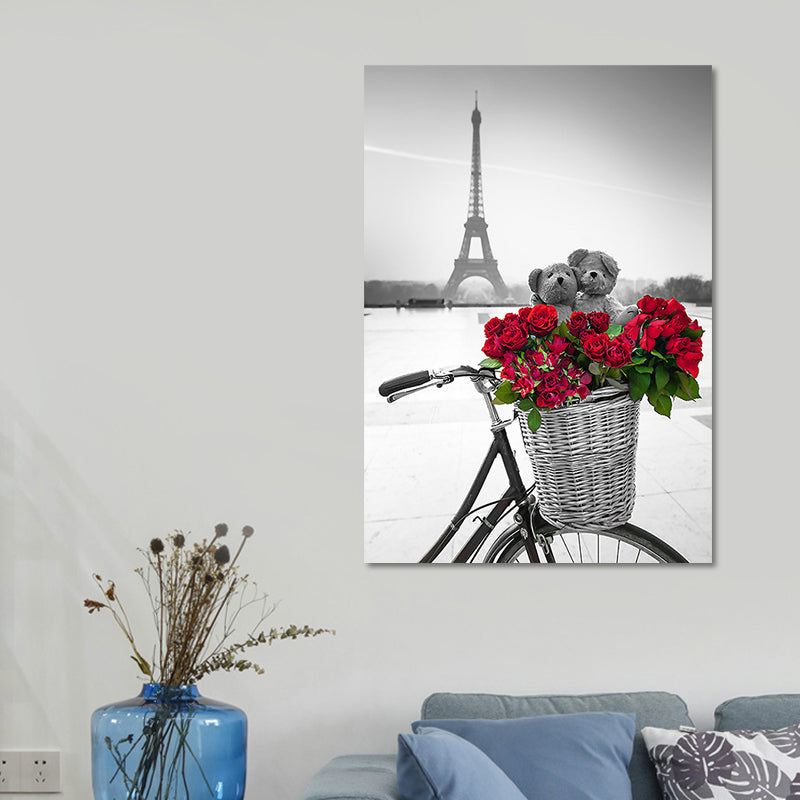 Photographic Print Eiffel Tower Canvas Art Modern Novelty Landmark Wall Decor in Red-Grey