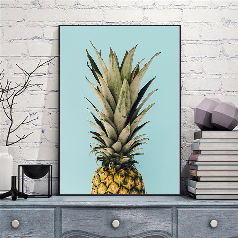 Nordic Photography Pineapple Wall Art Sitting Room Canvas Print in Green on Blue