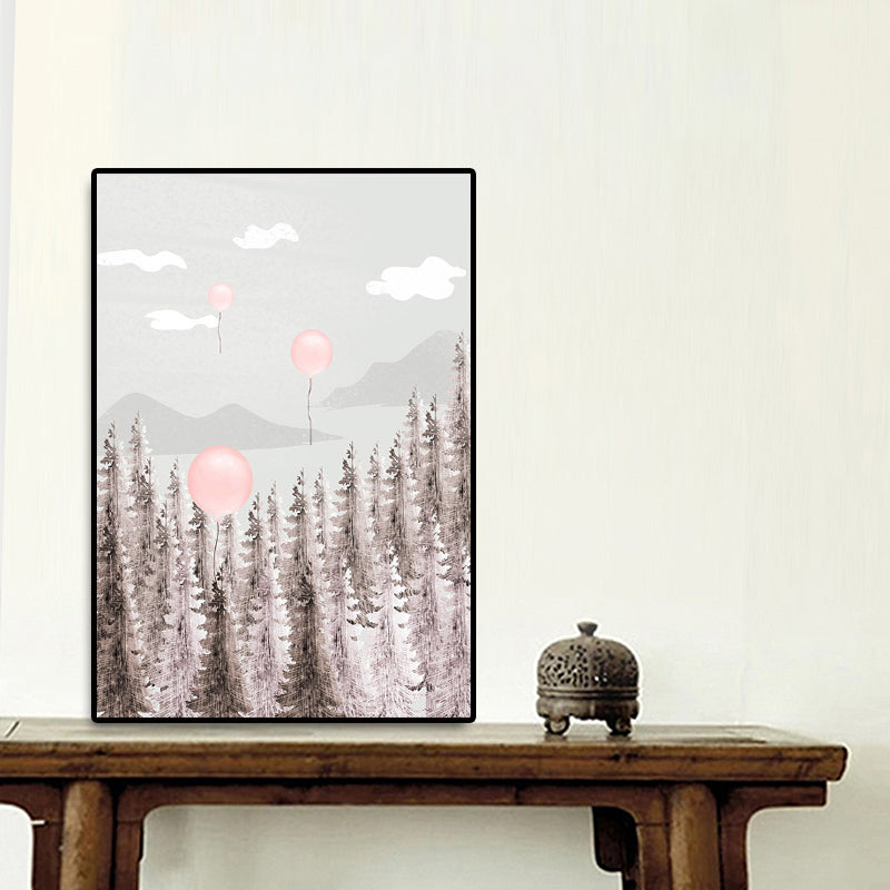 Grey Balloon Canvas Forest Scenery Vintage Textured Wall Art Decor for Living Room
