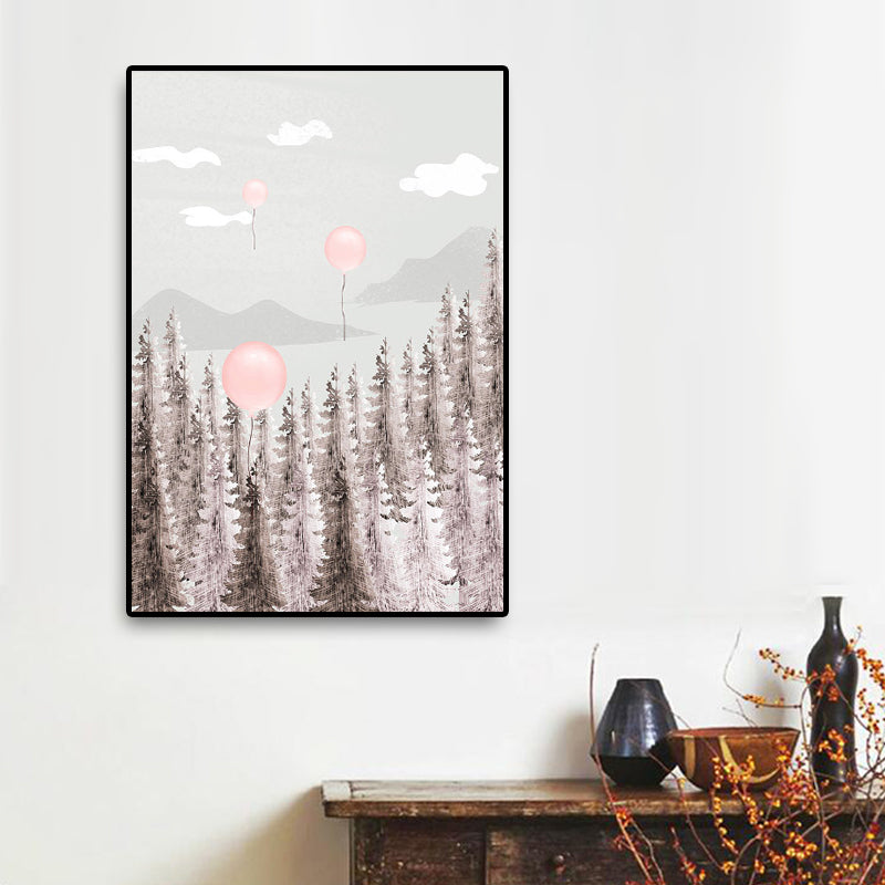 Grey Balloon Canvas Forest Scenery Vintage Textured Wall Art Decor for Living Room