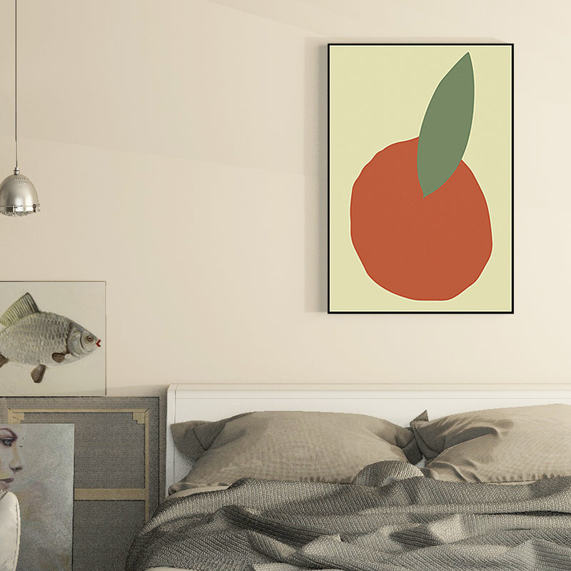 Orange and Leaf Wall Art Textured Nordic Living Room Canvas Print in Pastel Color