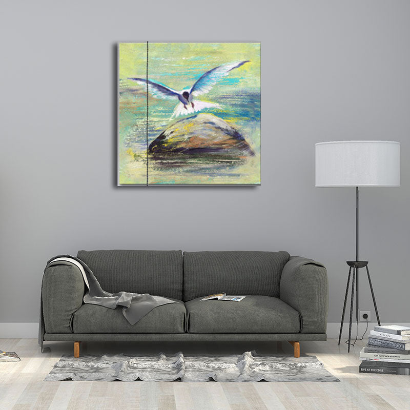 Seagull Painting Canvas Art French Country Textured Wall Decor in Green for Home