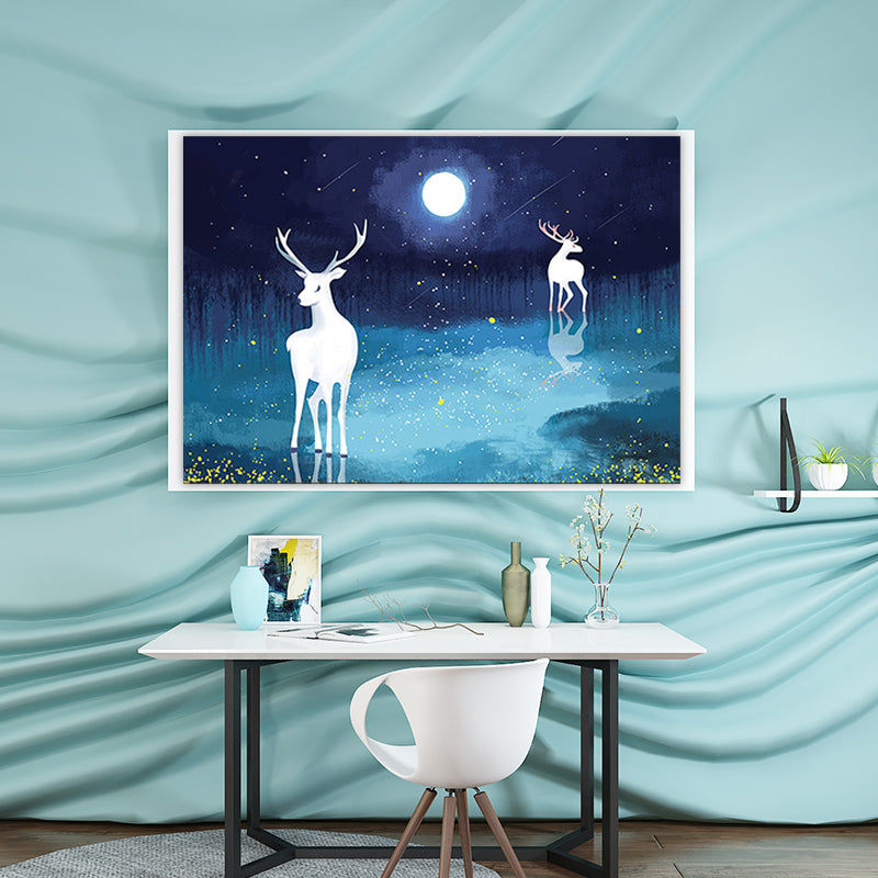 Children's Art Canvas Art Soft Color Fantasy and Deer Wall Decor for Children Bedroom