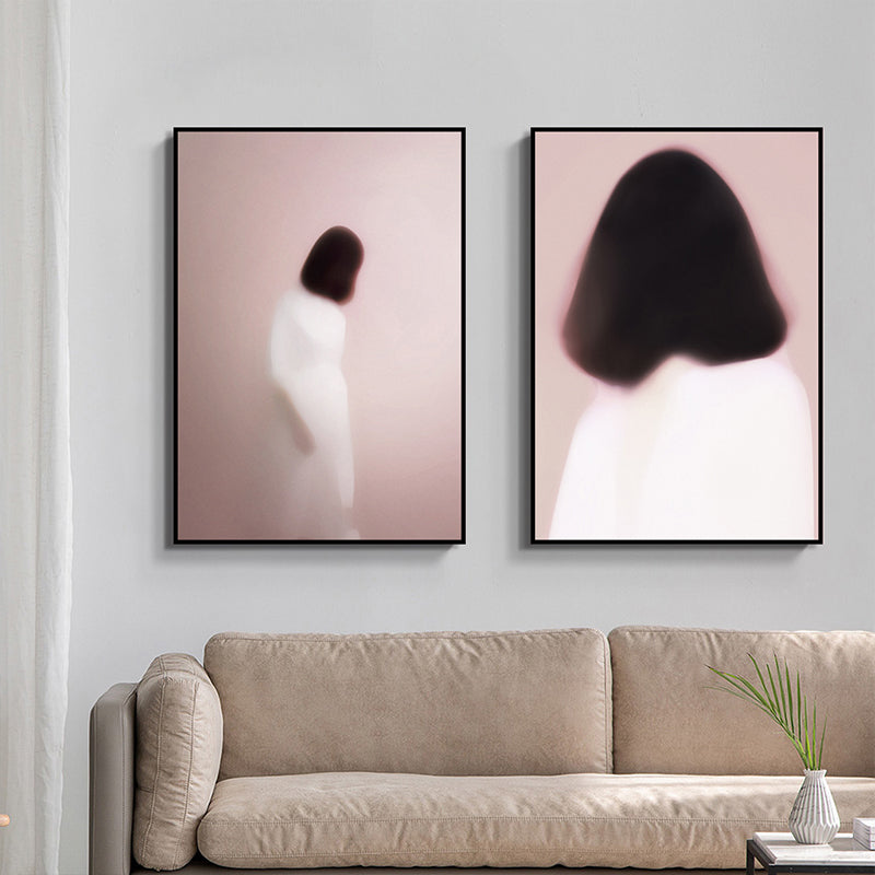 Nordic Wall Art Back of Woman with Short Hair Soft Color Canvas Print for Living Room