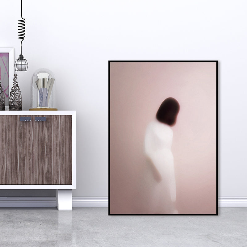 Nordic Wall Art Back of Woman with Short Hair Soft Color Canvas Print for Living Room