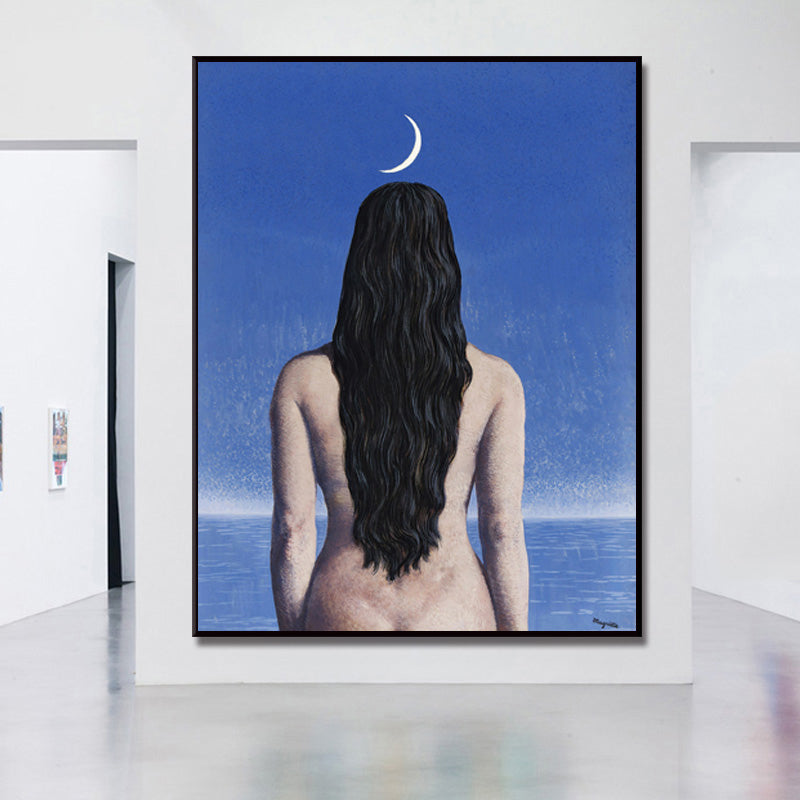 Surrealismus-Leinwandkunst, dunkle Farbe, Magritte-Figur auf der Rückseite, Gemälde, Wanddekoration für Schlafzimmer