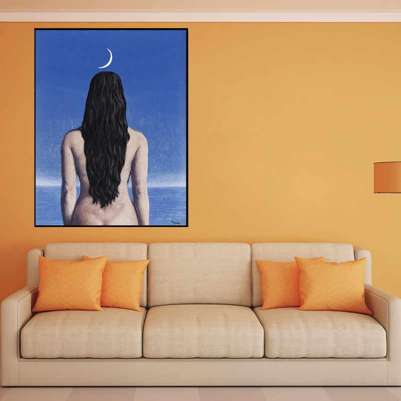 Surrealismus-Leinwandkunst, dunkle Farbe, Magritte-Figur auf der Rückseite, Gemälde, Wanddekoration für Schlafzimmer