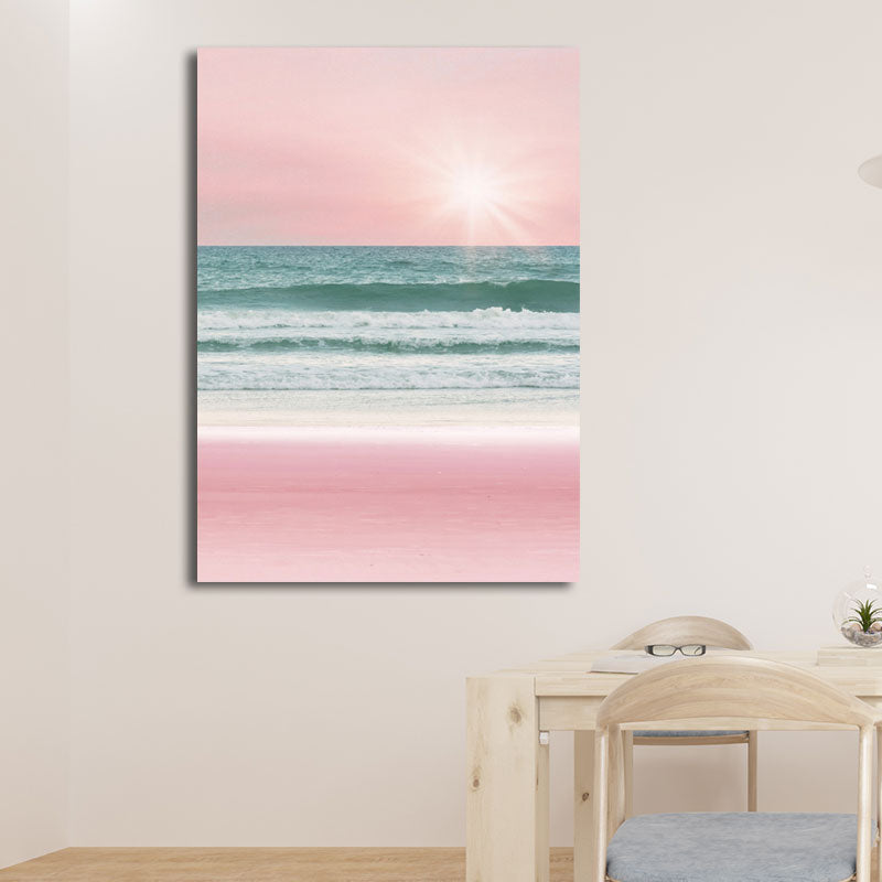 Tropical Seascape Wrapped Canvas in Pink-Blue Girls Bedroom Wall Art Print, Textured