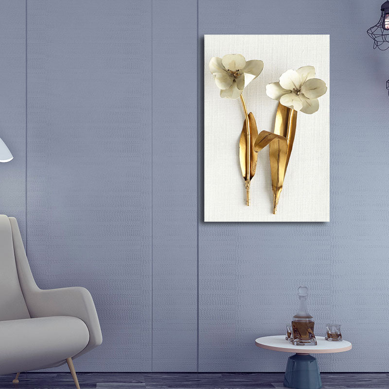 Gold Blossom Art Print Flower Nordic Style Textured Surface Canvas for Girls Bedroom